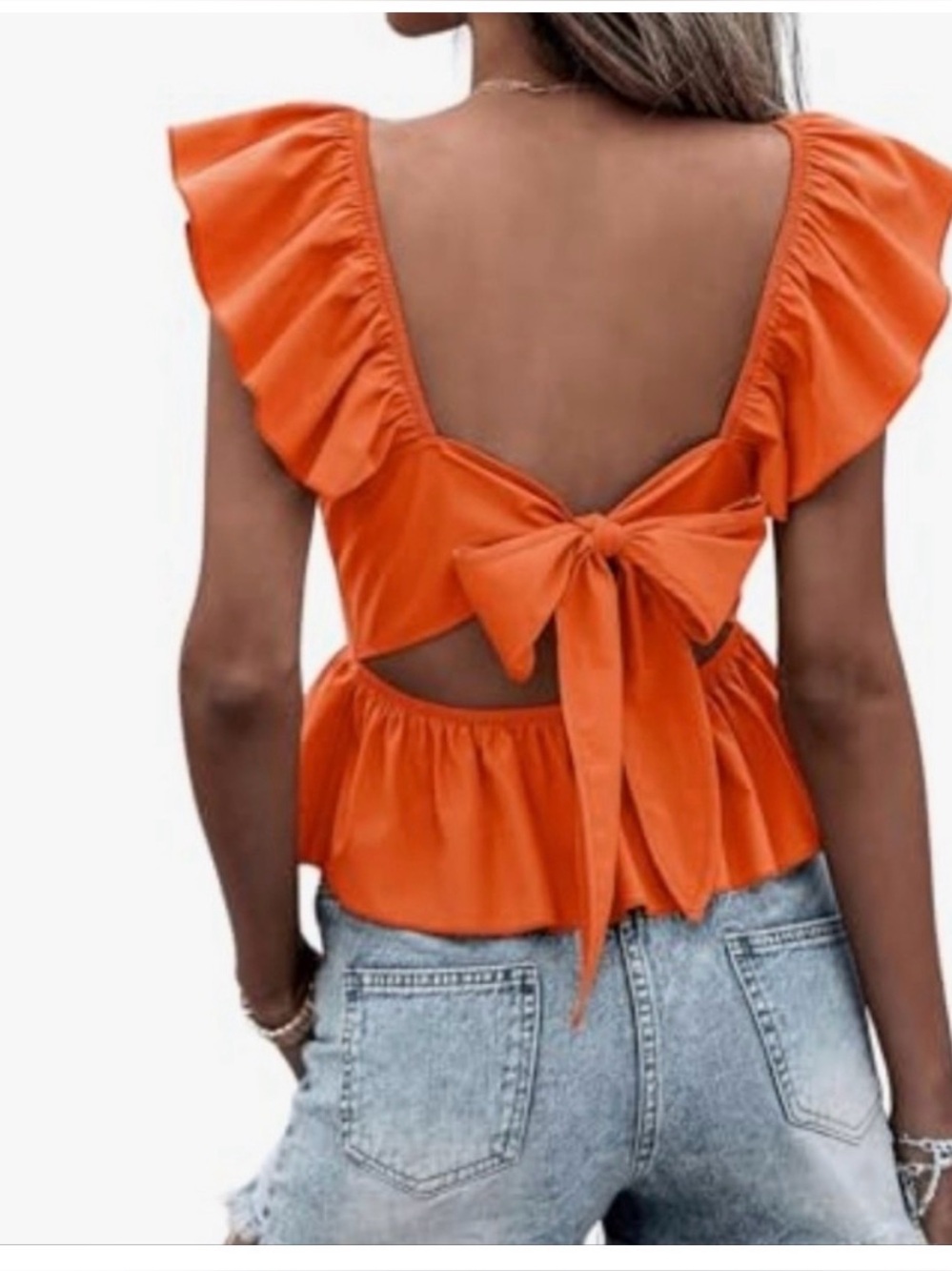 Who's That Girl 🖤 Medium Bright Coral/Orange open tie back peplum top